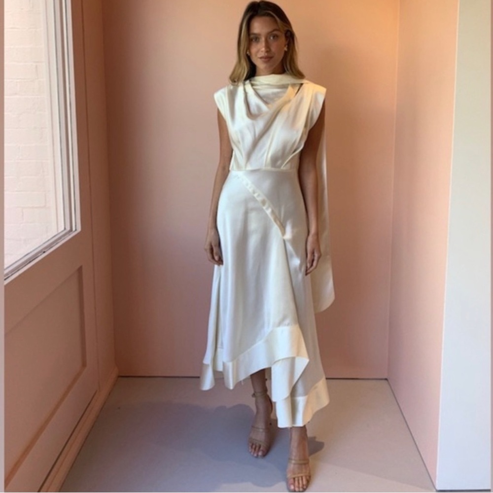 ACLER Dalisay Draped Satin Midi Dress White 2